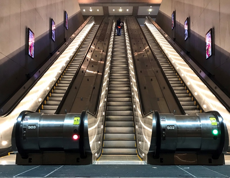 Brand-new escalators at Metro Center south, May 2023
