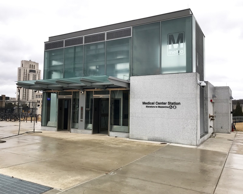 New elevator entrance at Medical Center, April 2023