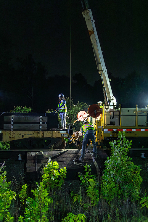 Crews work around-the-clock to replace over 7,000 feet of worn rail.