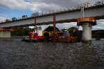 Crews work on bridge rehabilitation.