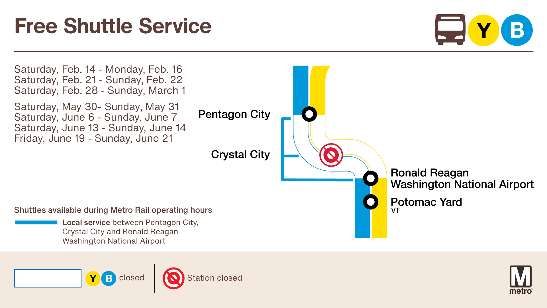 Station closure graphic for 7 weekends of construction
