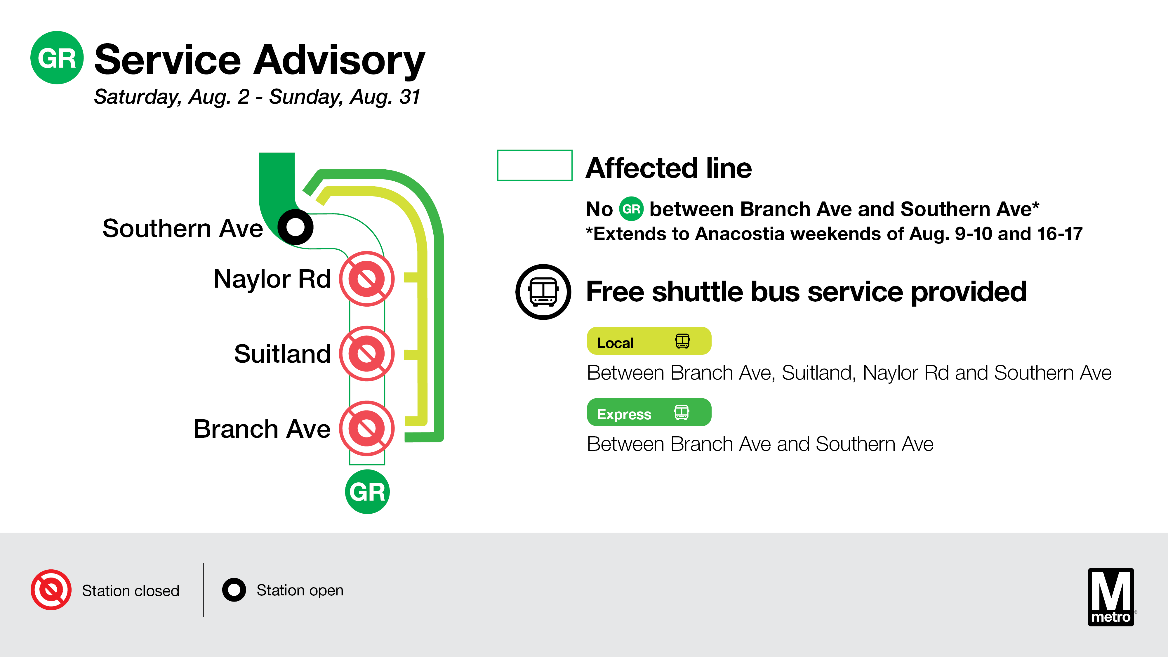 Map of shuttle buses on the Green Line